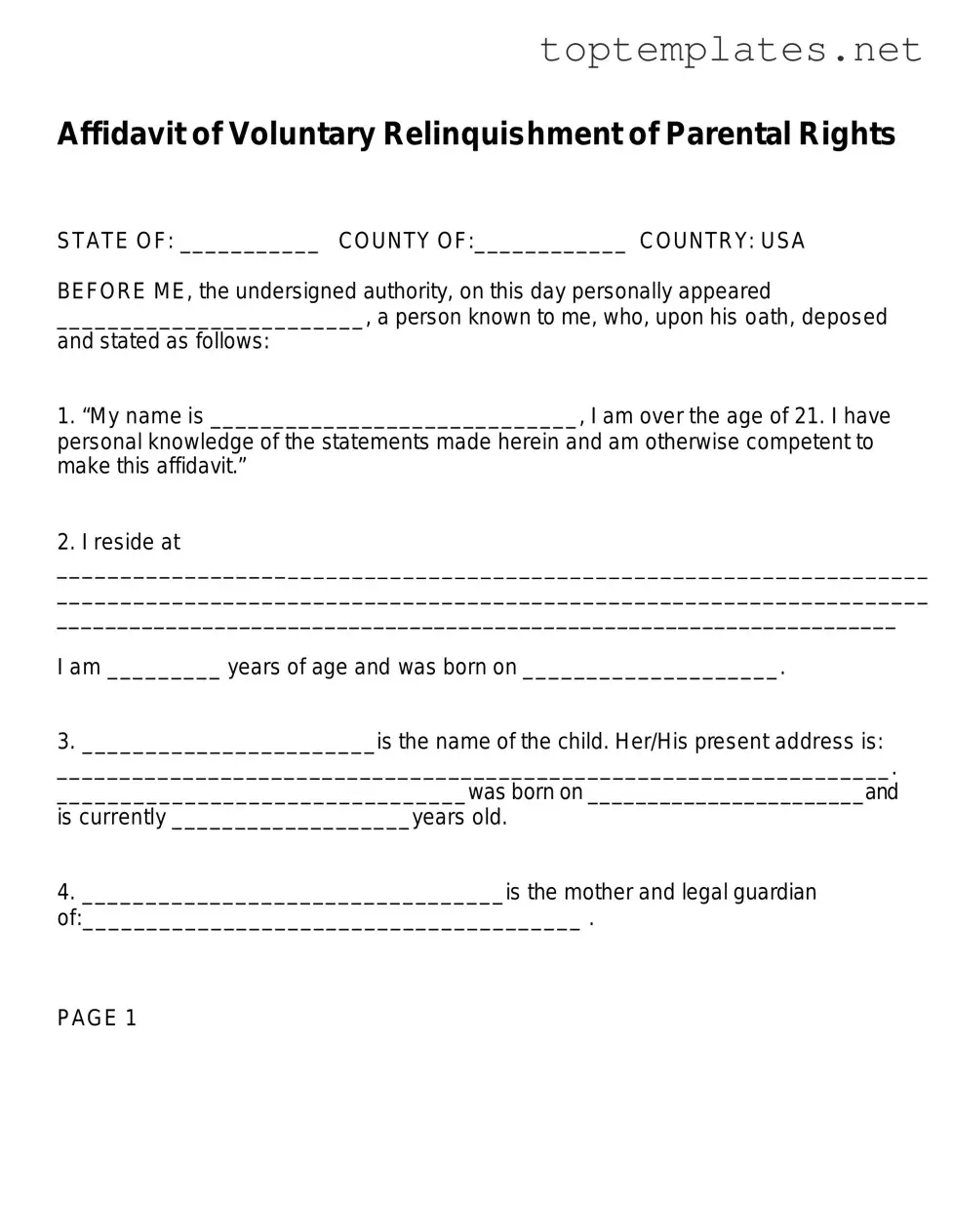 Free Affidavit Parental Rights PDF Form