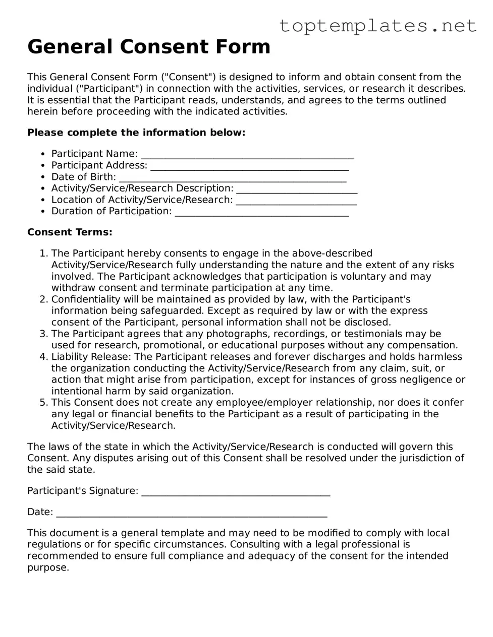 Free Consent Forms Simple PDF Template