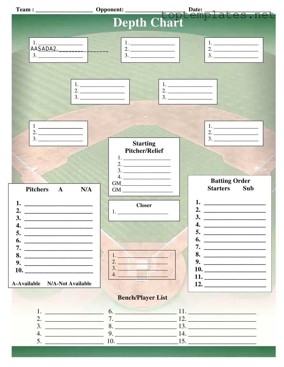 Free Baseball Field Lineup PDF Form