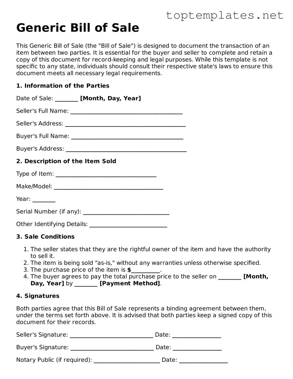 Valid Bill of Sale Template