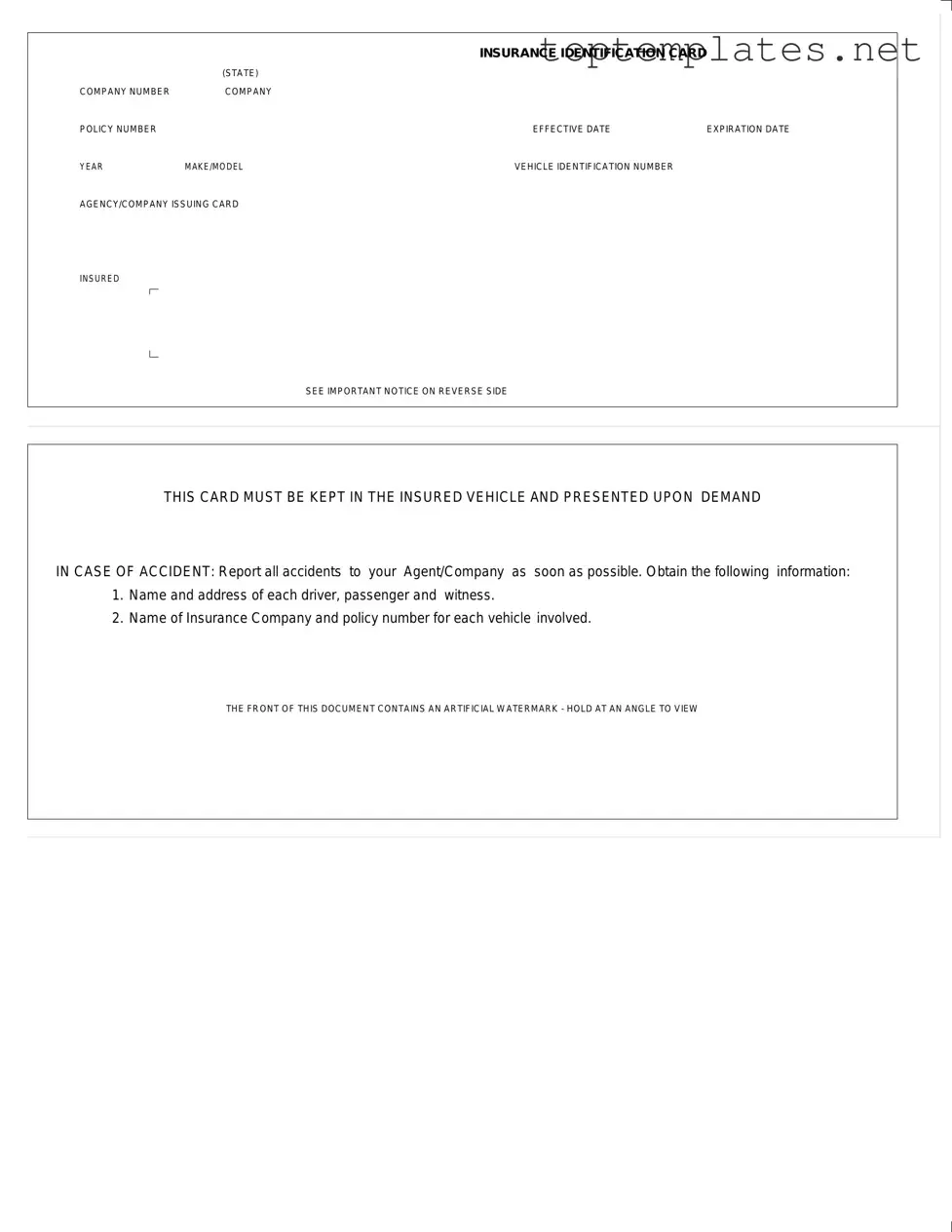 Free Auto Insurance Card PDF Form