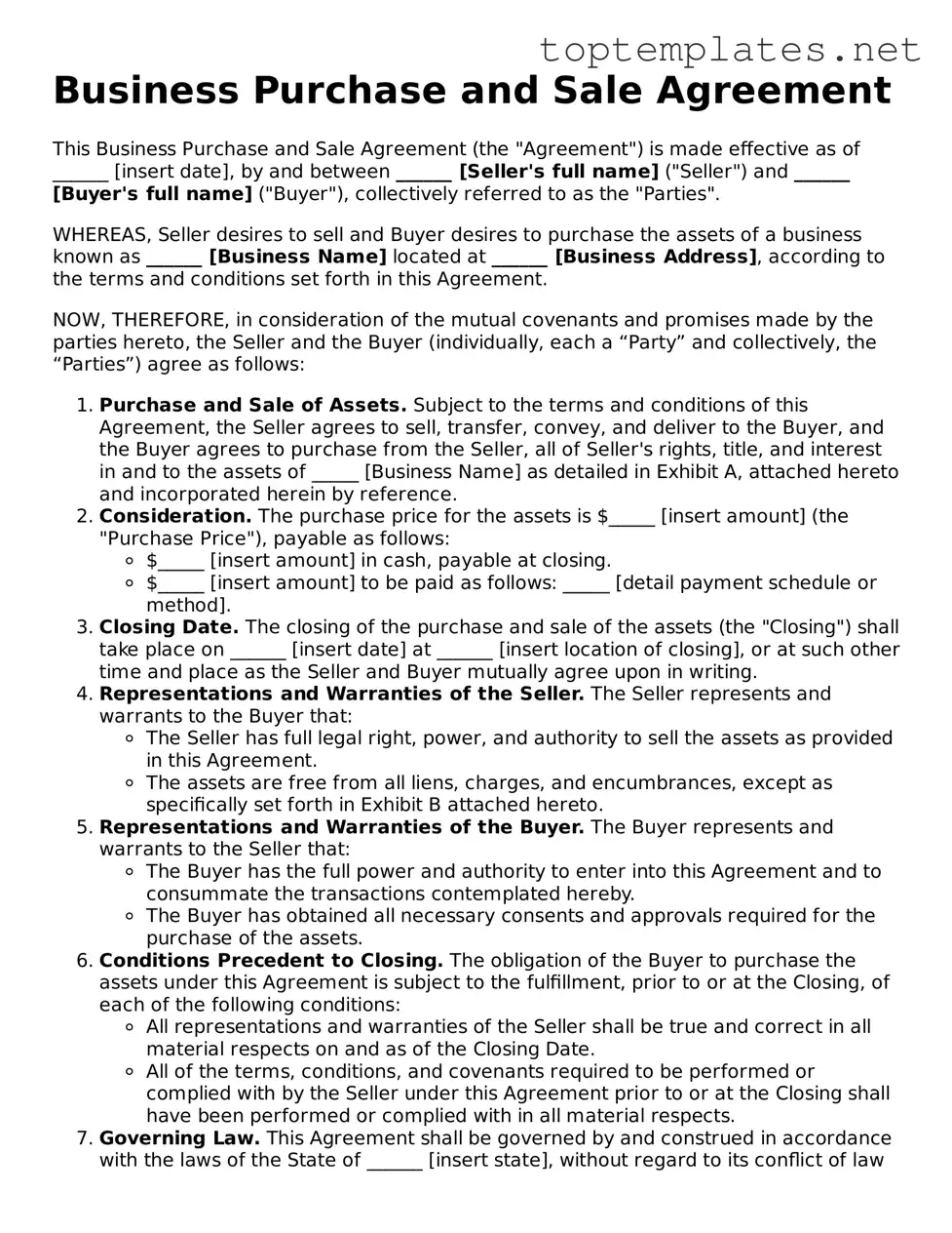 Valid Business Purchase and Sale Agreement Template