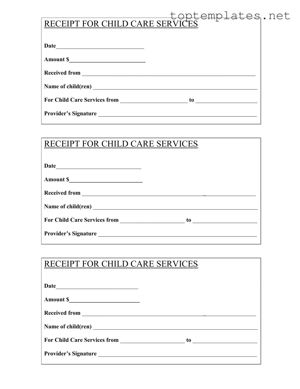Free Childcare Receipt PDF Form