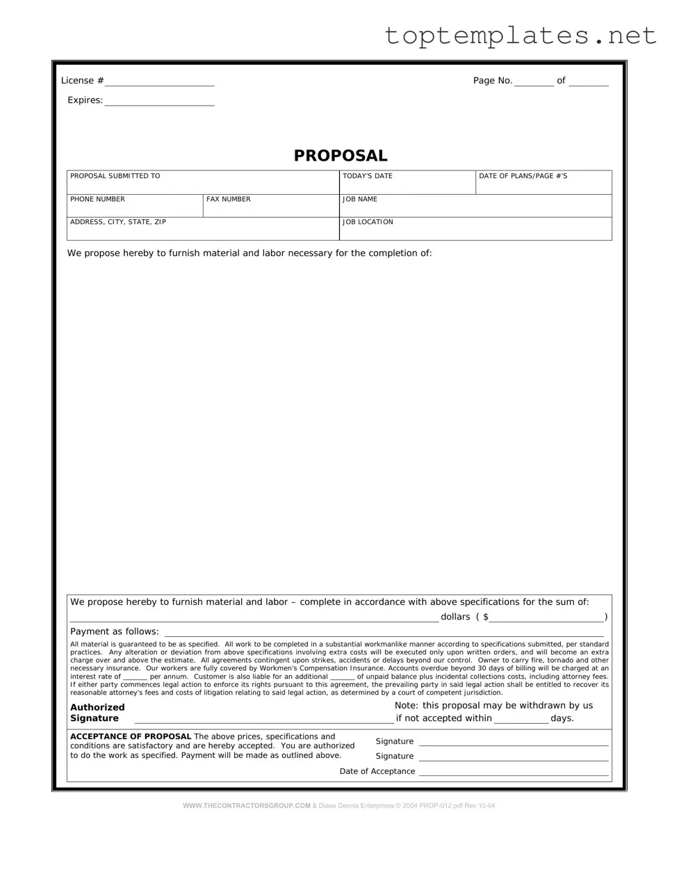 Free Construction proposal form PDF Form