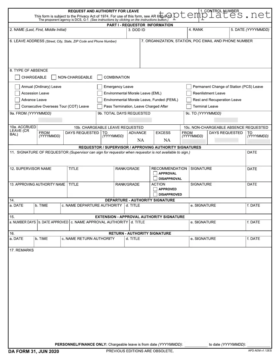 Free Da 31 PDF Form