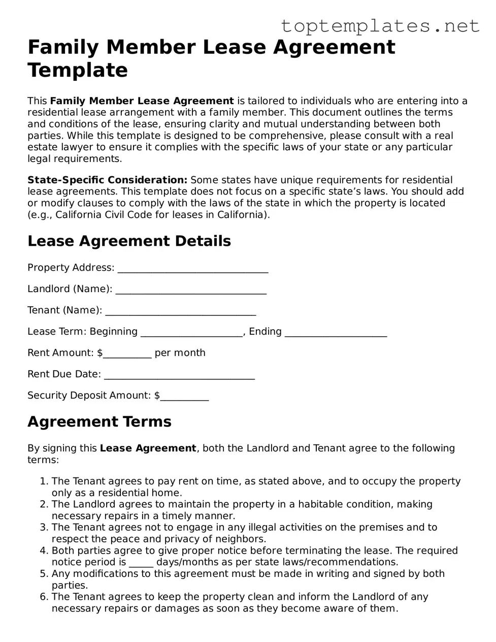 Valid Family Member Lease Agreement Template