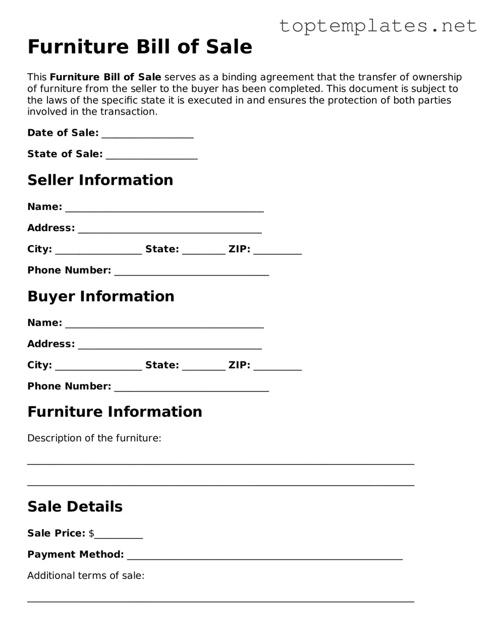 Valid Furniture Bill of Sale Template
