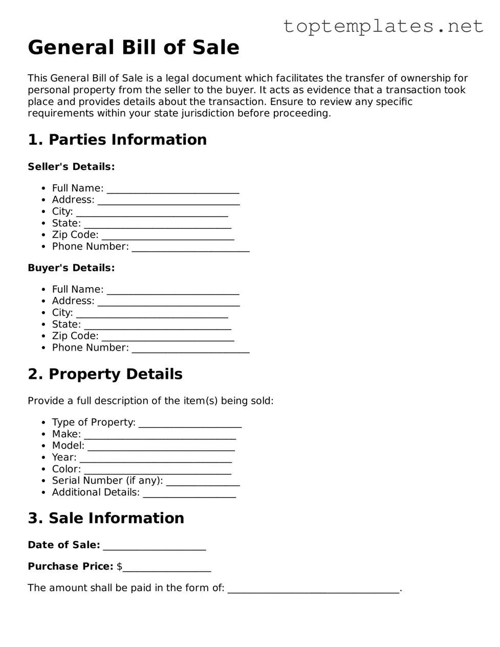 Valid General Bill of Sale Template