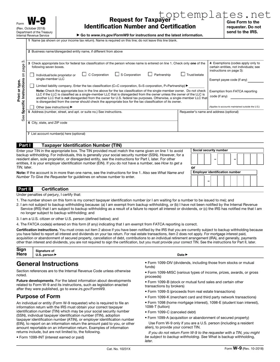 Free IRS W-9 PDF Form