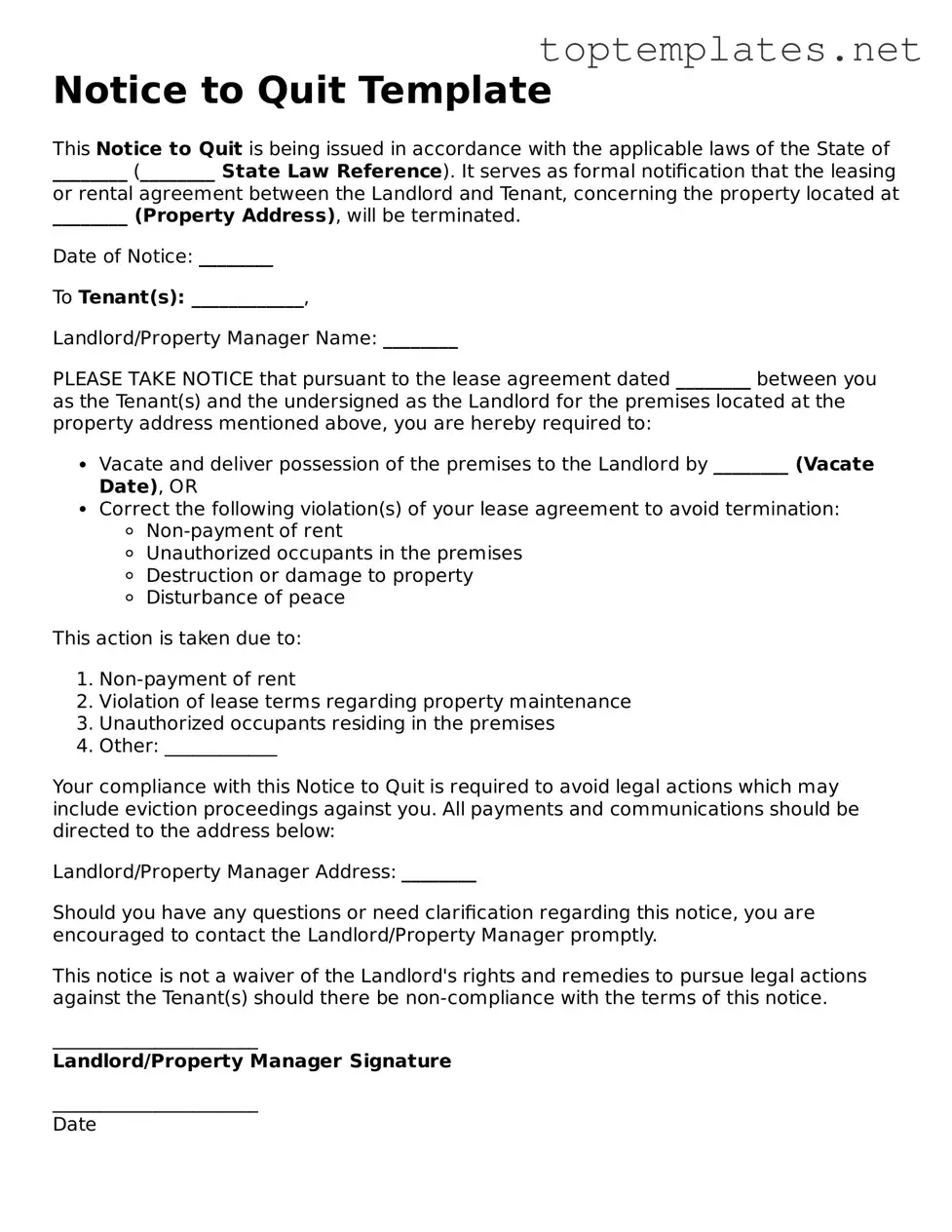 Valid Notice to Quit Template