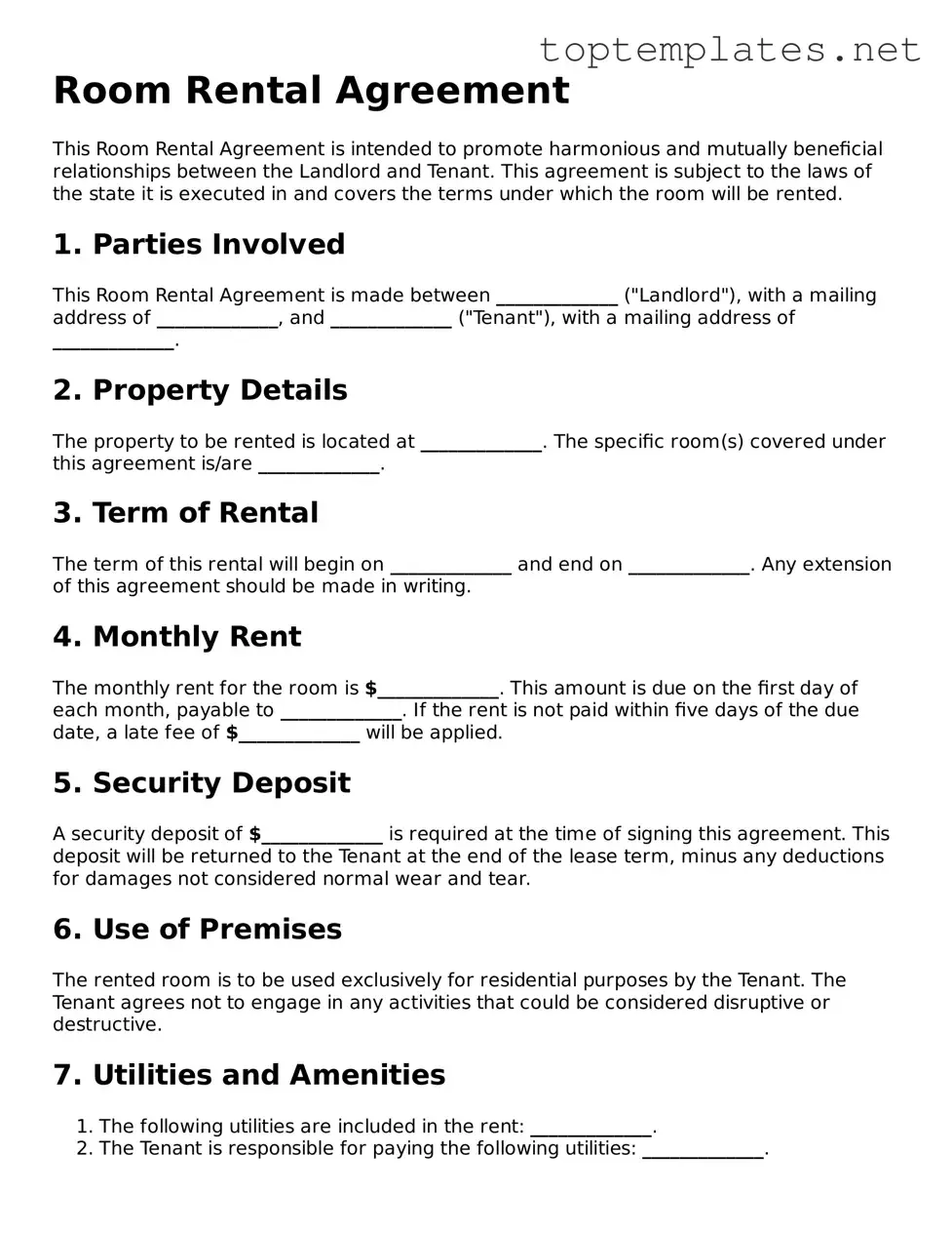 Valid Room Rental Agreement Template