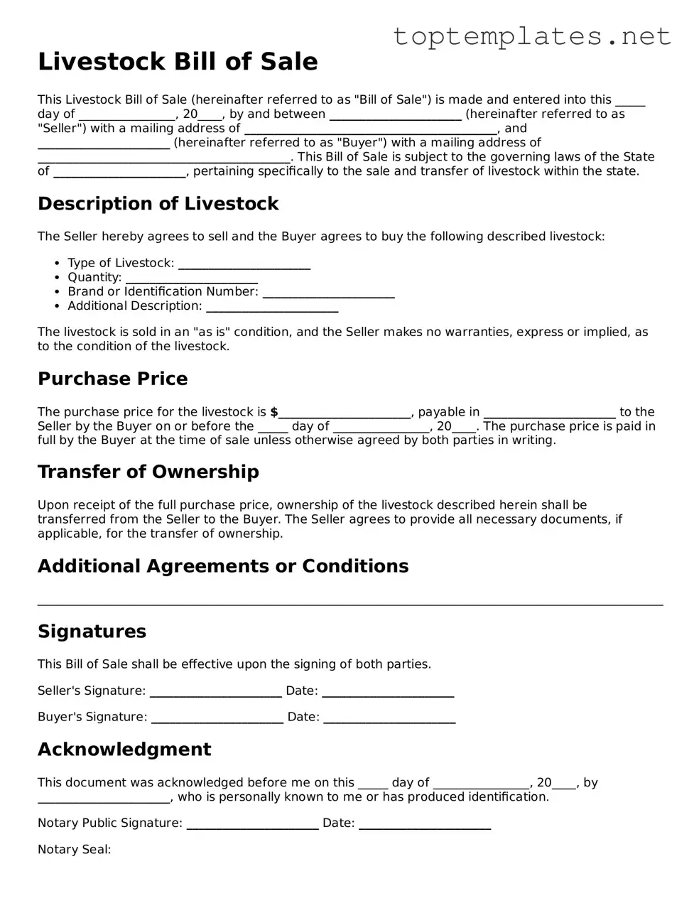 Valid Livestock Bill of Sale Template