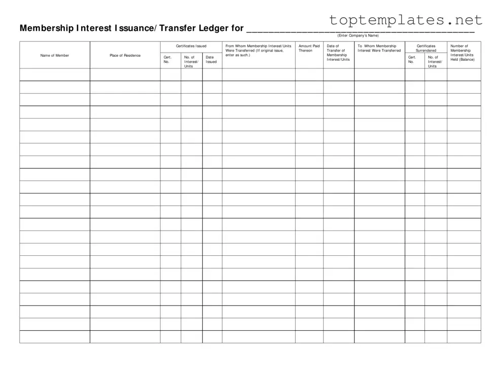 Free Membership Ledger PDF Form