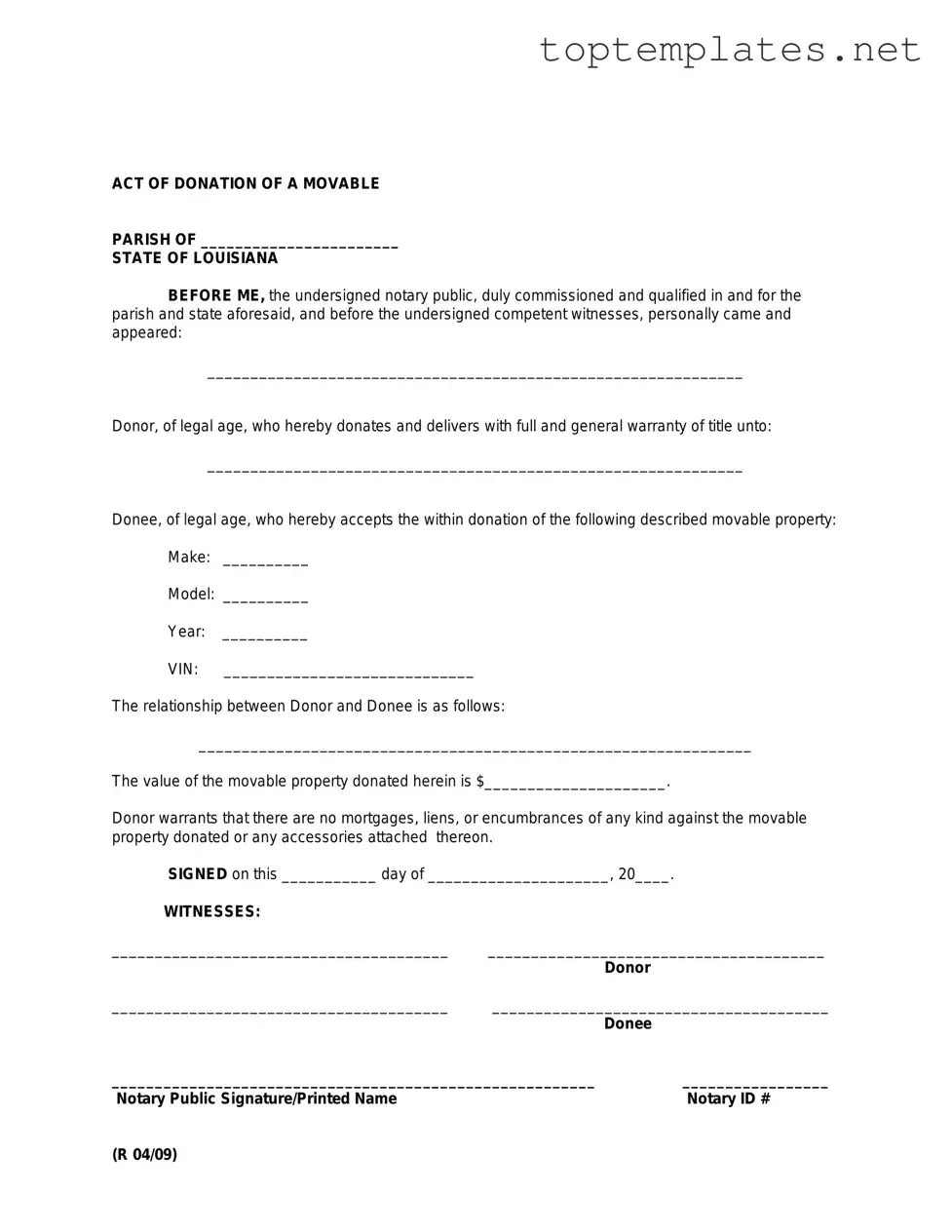 Free Louisiana act of donation PDF Form