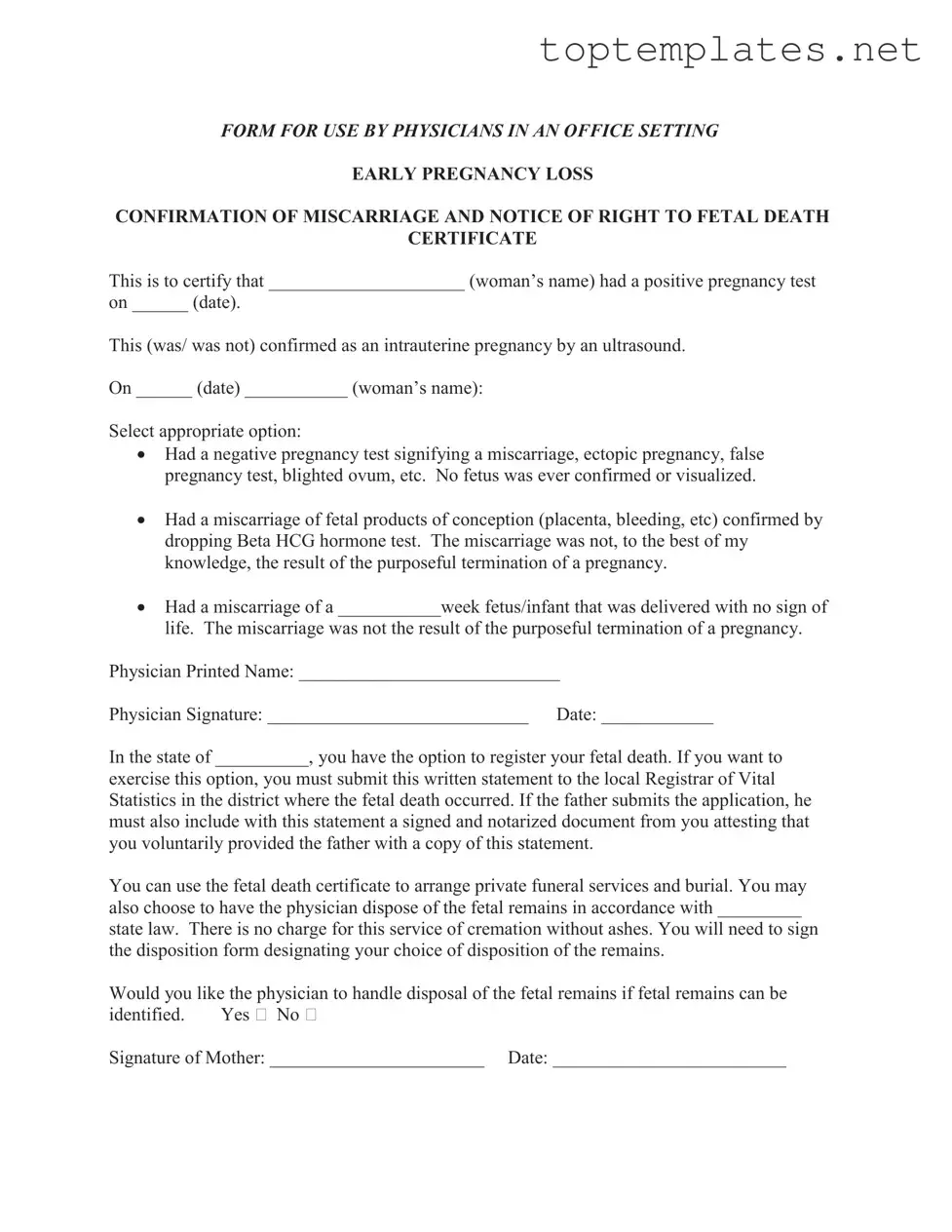 Free Miscarriage Discharge Paper PDF Form