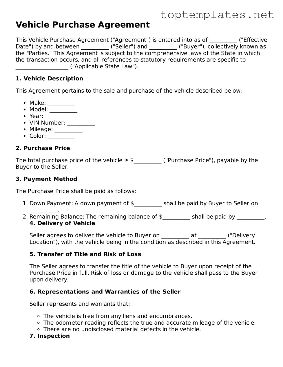 Valid Vehicle Purchase Agreement Template