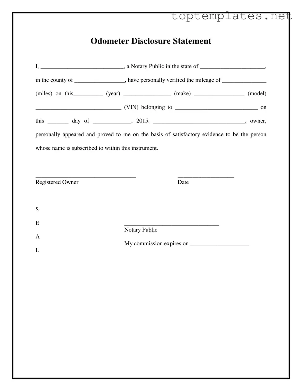 Free Notarized Odometer Statement PDF Form