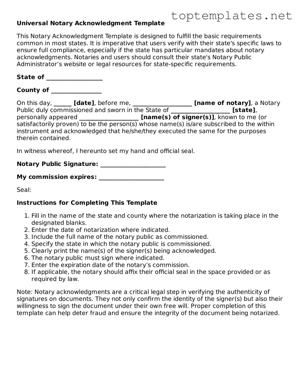 Valid Notary Acknowledgement Template