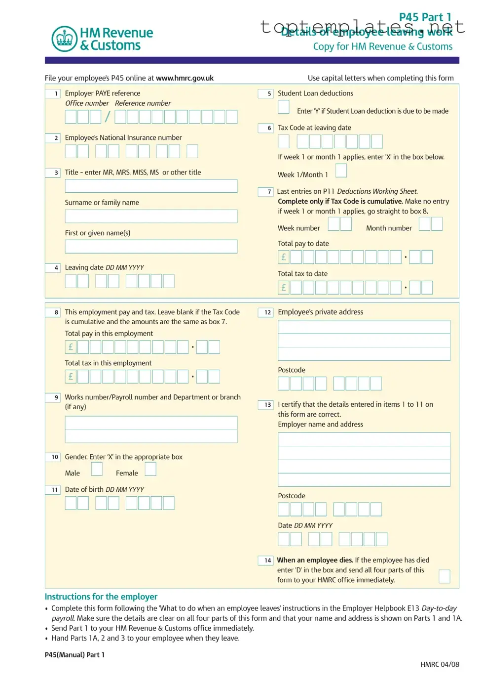Free P 45 It PDF Form
