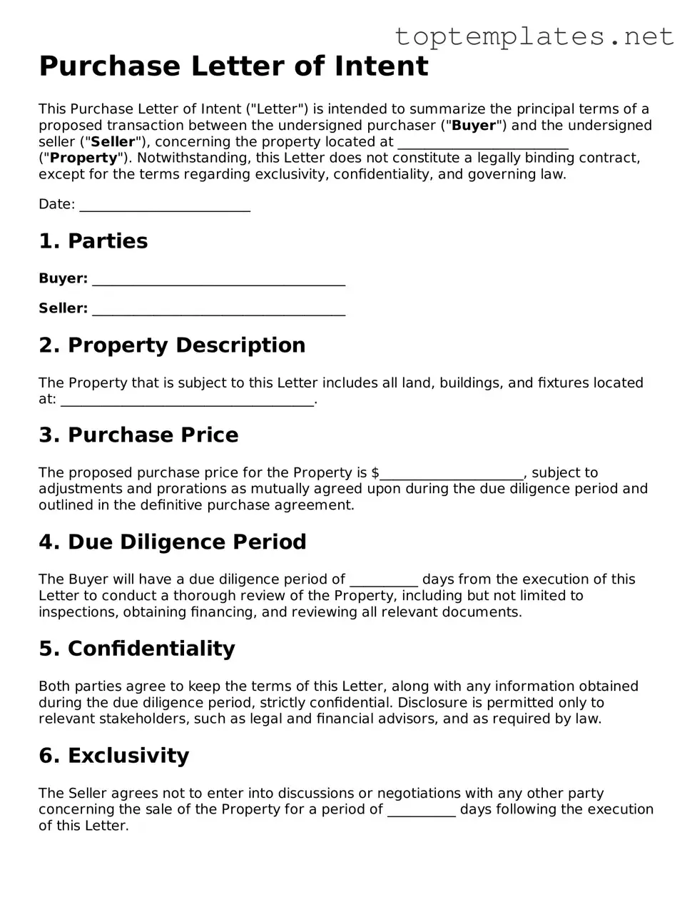 Valid Purchase Letter of Intent Template