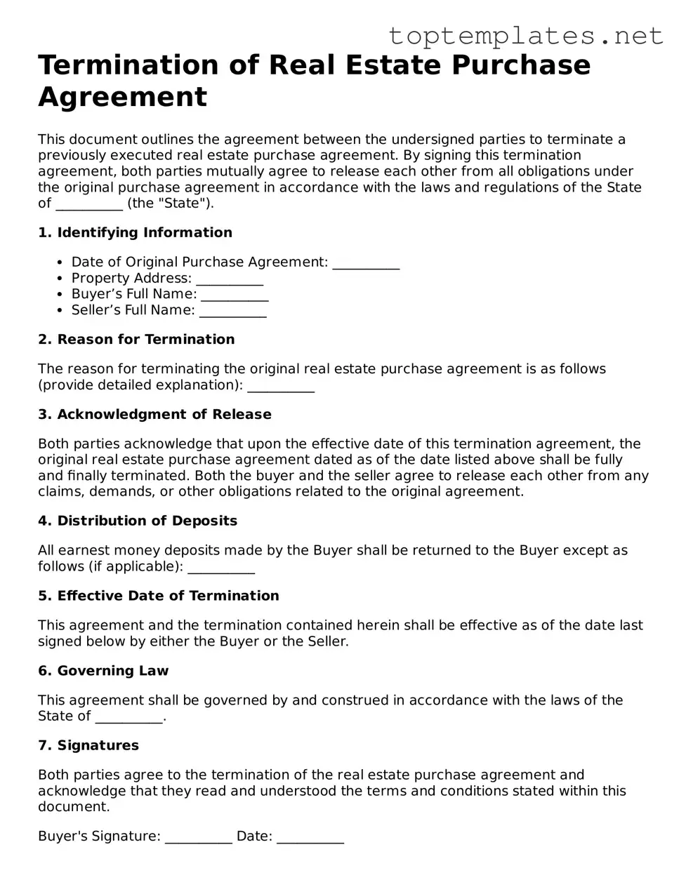 Valid Termination of Real Estate Purchase Agreement Template
