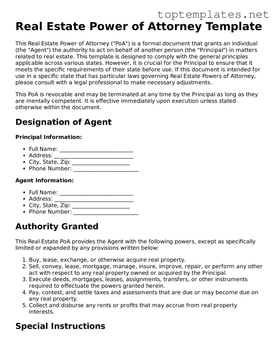 Valid Real Estate Power of Attorney Template