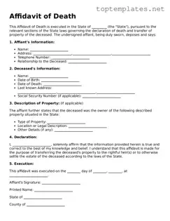 Valid Affidavit of Death Template
