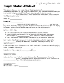 Valid Single Status Affidavit Template