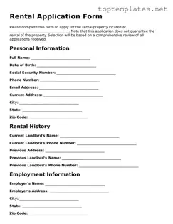 Valid Rental Application Template