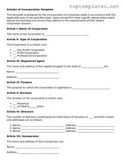 Valid Articles of Incorporation Template
