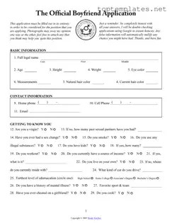Free Boyfriend application form PDF Form