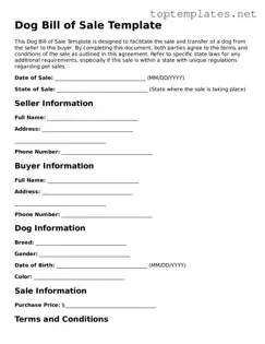 Valid Dog Bill of Sale Template