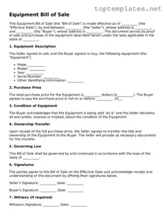 Valid Equipment Bill of Sale Template