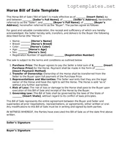 Valid Horse Bill of Sale Template