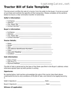 Valid Tractor Bill of Sale Template
