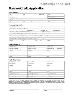Free Business Credit Application PDF Form