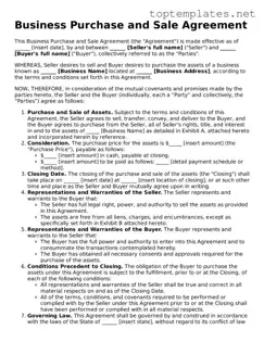 Valid Business Purchase and Sale Agreement Template