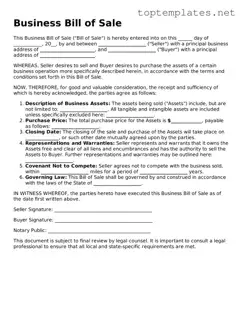 Valid Business Bill of Sale Template