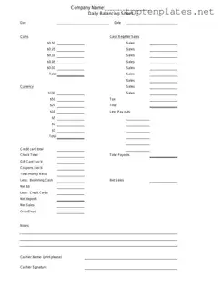 Free Cash Drawer Count Sheet PDF Form