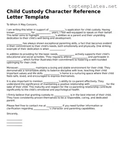 Valid Character Reference Letter for Child Custody Template