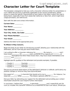 Valid Character Letter for Court Template