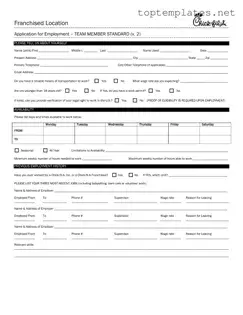 Free Chick Fil A Job Application PDF Form
