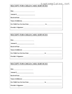 Free Childcare Receipt PDF Form