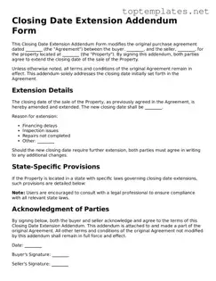Valid Closing Date Extension Addendum Form Template