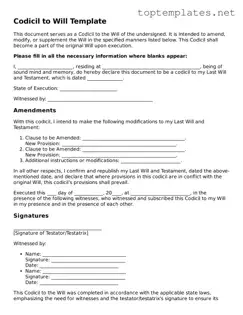 Valid Codicil to Will Template