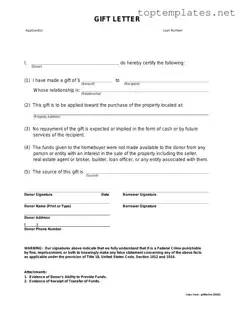 Free Gift Letter PDF Form