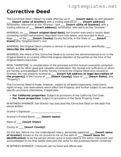 Valid Corrective Deed Template