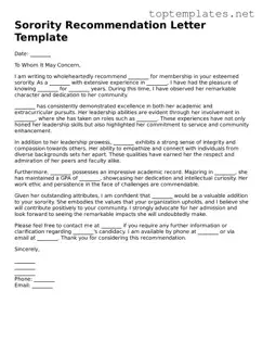 Valid Sorority Recommendation Letter Template