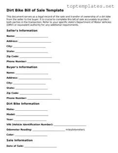 Valid Dirt Bike Bill of Sale Template