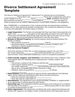 Valid Divorce Settlement Agreement Template